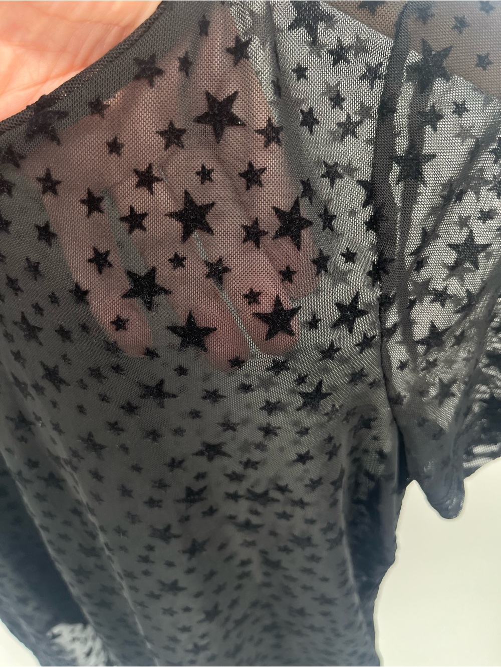 Noisy May Sheer Star Mesh Top XS Black Flocked Stars See Through Layering Tee - Picture 4 of 7